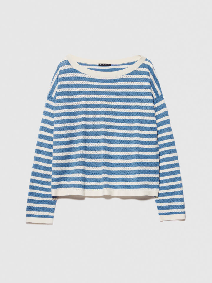 Sweater with two-tone stripes - women's boat neck sweaters - Blue | Sisley image number 6